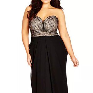 City Chic Motown Draped Black Chiffon Maxi Dress